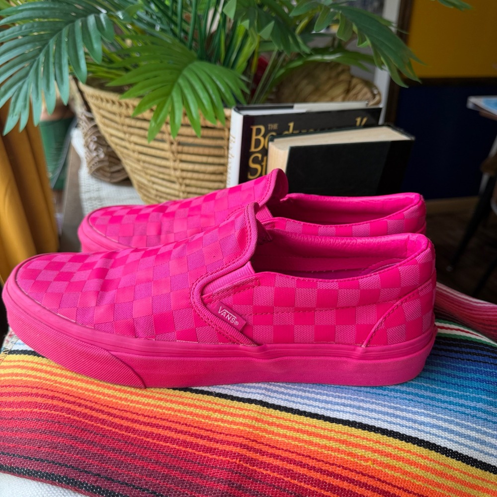 Vans Classic Slip-On Hot Pink Monochromatic Checkerboard Skate Shoes